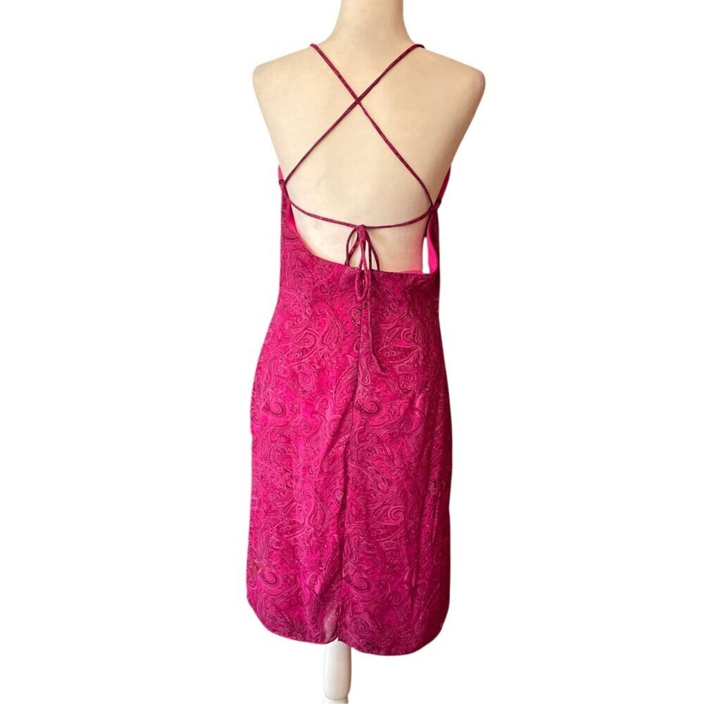 90s Vintage Pink Paisley Spaghetti Strap Dress Sz 8 Whimsigoth Fairy Wierdo Y2K - Picture 6 of 16